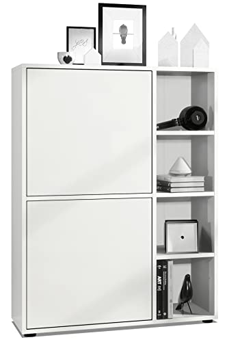 Vladon Highboard Schrank Anrichte Cuba mit 8 Fächern, Made in Germany, Korpus in Weiß matt/Fronten in Weiß matt von Vladon