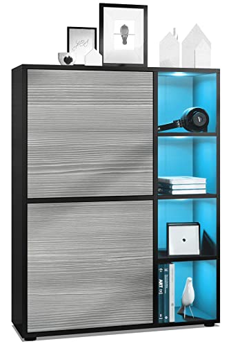 Vladon Highboard Schrank Anrichte Cuba mit 8 Fächern, Made in Germany, Korpus in Schwarz matt/Fronten in Avola-Anthrazit, mit RGB LED Beleuchtung Vladon Highboard Schrank Anrichte Cuba mit 8 Fächern, Made in Germany, Korpus in Schwarz matt/Fronten in Avola-Anthrazit, mit RGB LED Beleuchtung von Vladon