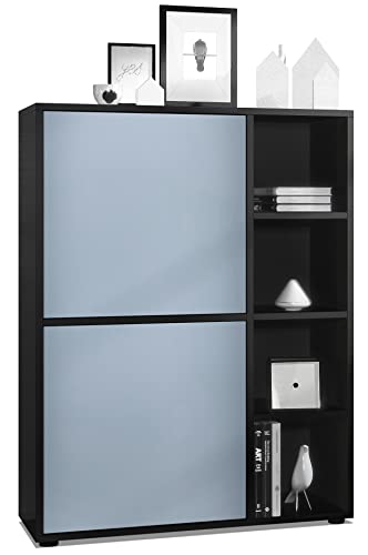 Vladon Highboard Schrank Anrichte Cuba mit 8 Fächern, Made in Germany, Korpus in Schwarz matt/Fronten in Denim matt von Vladon