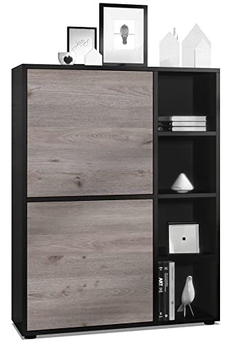 Vladon Highboard Schrank Anrichte Cuba mit 8 Fächern, Made in Germany, Korpus in Schwarz matt/Fronten in Eiche Nordic Vladon Highboard Schrank Anrichte Cuba mit 8 Fächern, Made in Germany, Korpus in Schwarz matt/Fronten in Eiche Nordic von Vladon