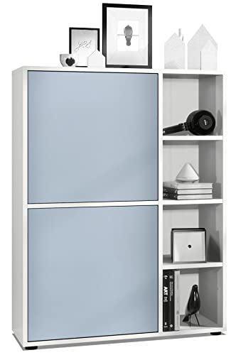 Vladon Highboard Schrank Anrichte Cuba mit 8 Fächern, Made in Germany, Korpus in Weiß matt/Fronten in Denim matt von Vladon