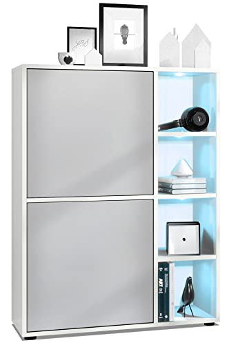 Vladon Highboard Schrank Anrichte Cuba mit 8 Fächern, Made in Germany, Korpus in Weiß matt/Fronten in Hellgrau seidenmatt, mit RGB LED Beleuchtung Vladon Highboard Schrank Anrichte Cuba mit 8 Fächern, Made in Germany, Korpus in Weiß matt/Fronten in Hellgrau seidenmatt, mit RGB LED Beleuchtung von Vladon