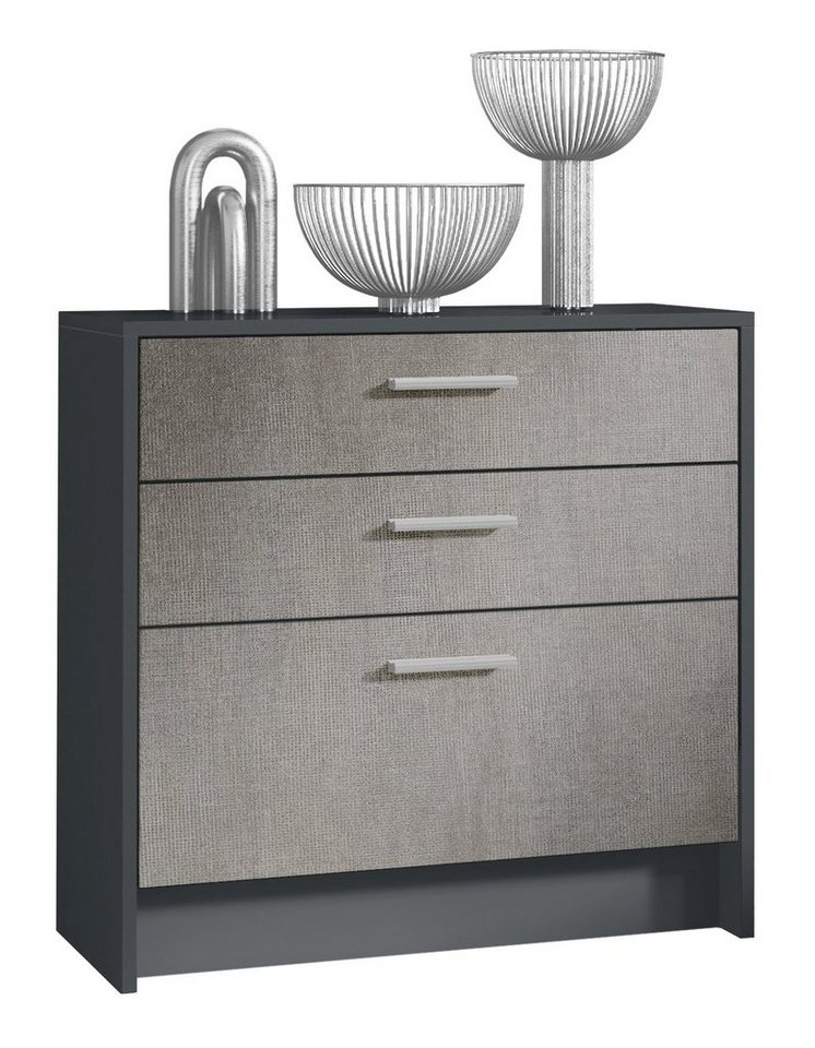 Vladon Kommode Alvor (Sideboard, mit 3 Schubladen), Schwarz matt/Braun meliert (76 x 74 x 33) von Vladon