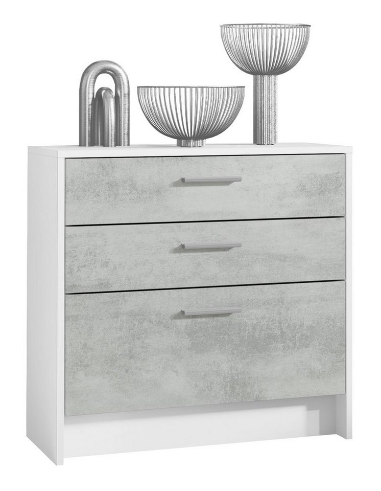 Vladon Kommode Alvor (Sideboard, mit 3 Schubladen), Weiß matt/Beton Oxid Optik (76 x 74 x 33) von Vladon