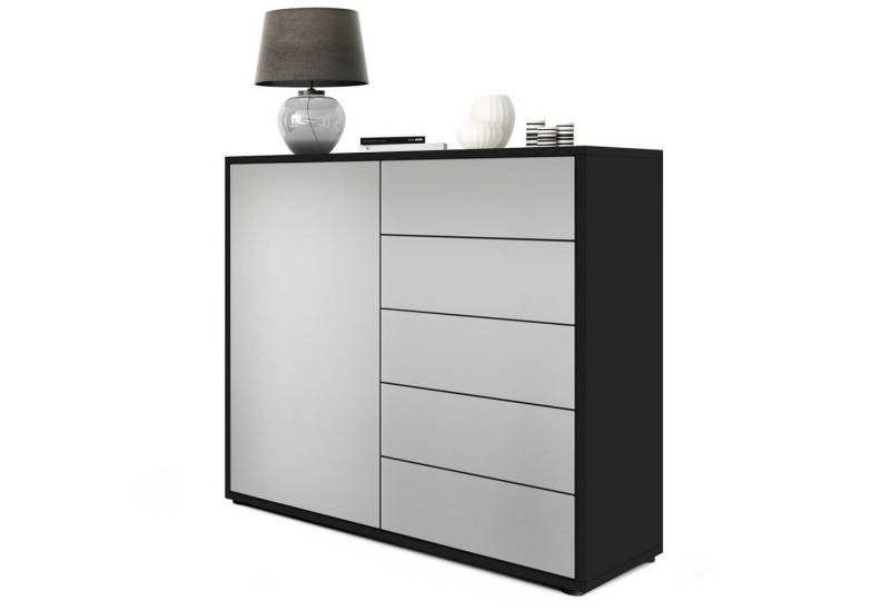 Vladon Kommode Ben V2 (Kommode, mit 1 Tür und 5 Schubladen), Schwarz matt/Hellgrau Seidenmatt (79 x 74 x 36 cm) von Vladon