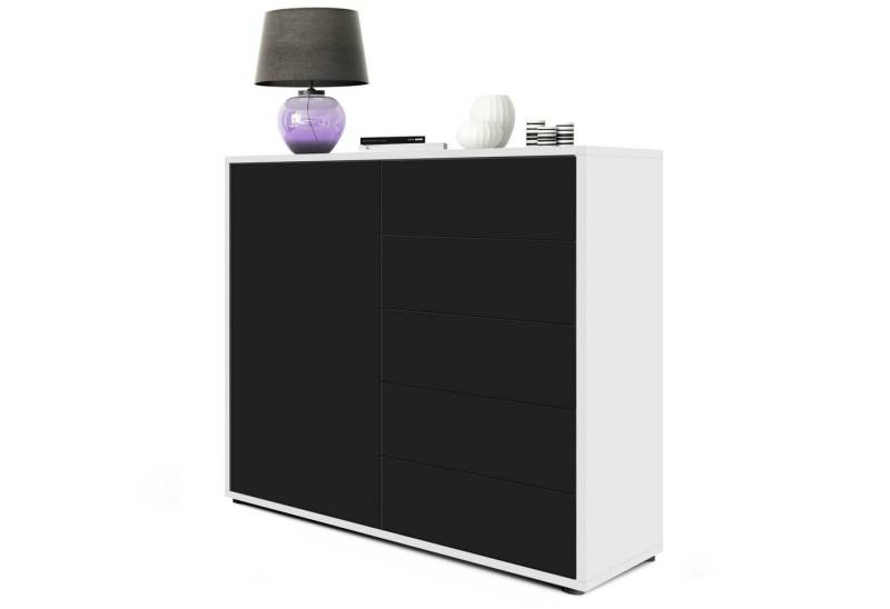 Vladon Kommode Ben V2 (Kommode, mit 1 Tür und 5 Schubladen), Weiß Hochglanz/Schwarz matt (79 x 74 x 36 cm) von Vladon