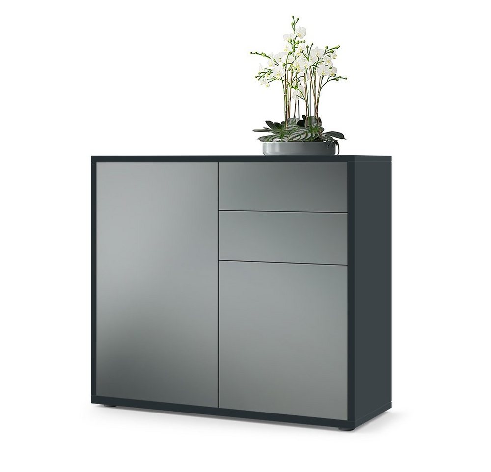 Vladon Kommode Ben V1 (Kommode, mit 2 Türen und 2 Schubladen), Schwarz matt/Graphit Seidenmatt (79 x 74 x 36 cm) von Vladon