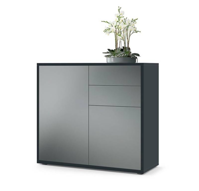 Vladon Kommode Ben V1 (Kommode, mit 2 Türen und 2 Schubladen), Schwarz matt/Graphit Seidenmatt (79 x 74 x 36 cm) von Vladon