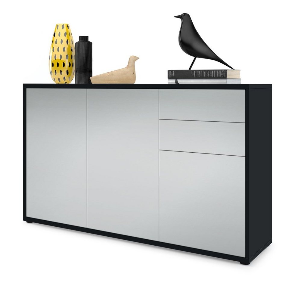 Vladon Kommode Ben V3 (Kommode, mit 3 Türen und 2 Schubladen), Schwarz matt/Hellgrau Seidenmatt (117 x 74 x 36 cm) von Vladon