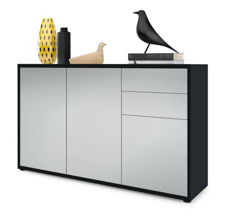 Vladon Kommode Ben V3 (Kommode, mit 3 Türen und 2 Schubladen), Schwarz matt/Hellgrau Seidenmatt (117 x 74 x 36 cm) von Vladon