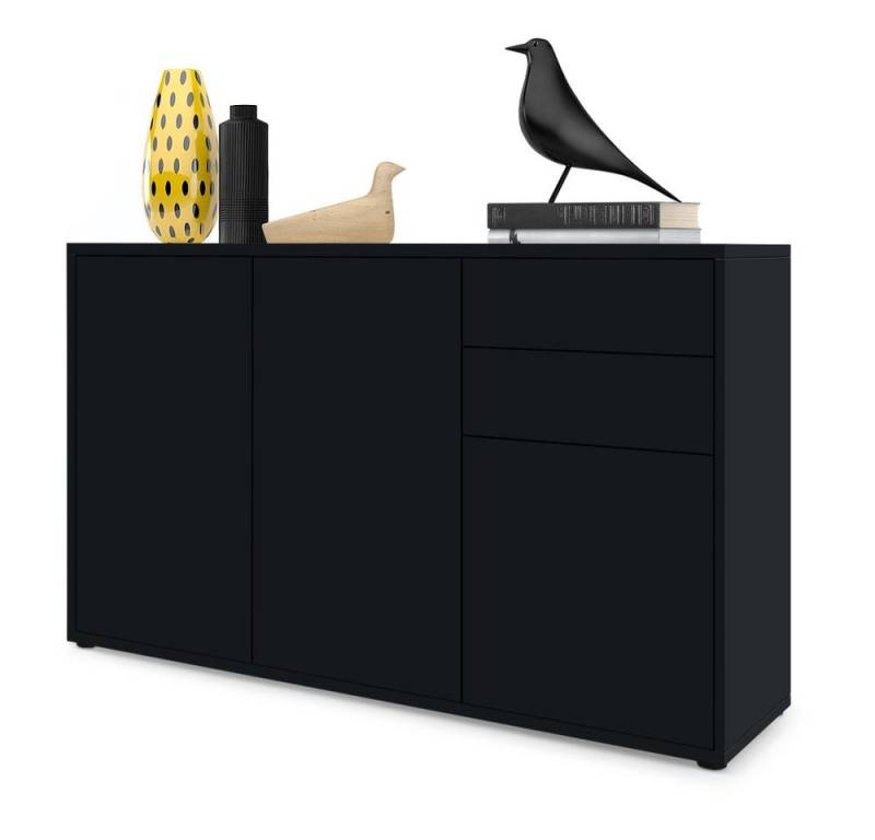 Vladon Kommode Ben V3 (Kommode, mit 3 Türen und 2 Schubladen), Schwarz matt/Schwarz matt (117 x 74 x 36 cm) von Vladon