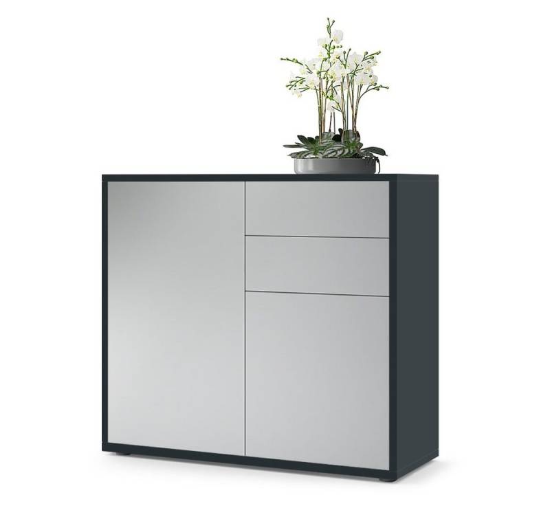 Vladon Kommode Ben V1 (Kommode, mit 2 Türen und 2 Schubladen), Schwarz matt/Hellgrau Seidenmatt (79 x 74 x 36 cm) von Vladon