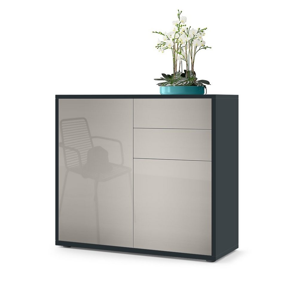Vladon Kommode Ben V1 (Kommode, mit 2 Türen und 2 Schubladen), Schwarz matt/Sandgrau Hochglanz (79 x 74 x 36 cm) von Vladon