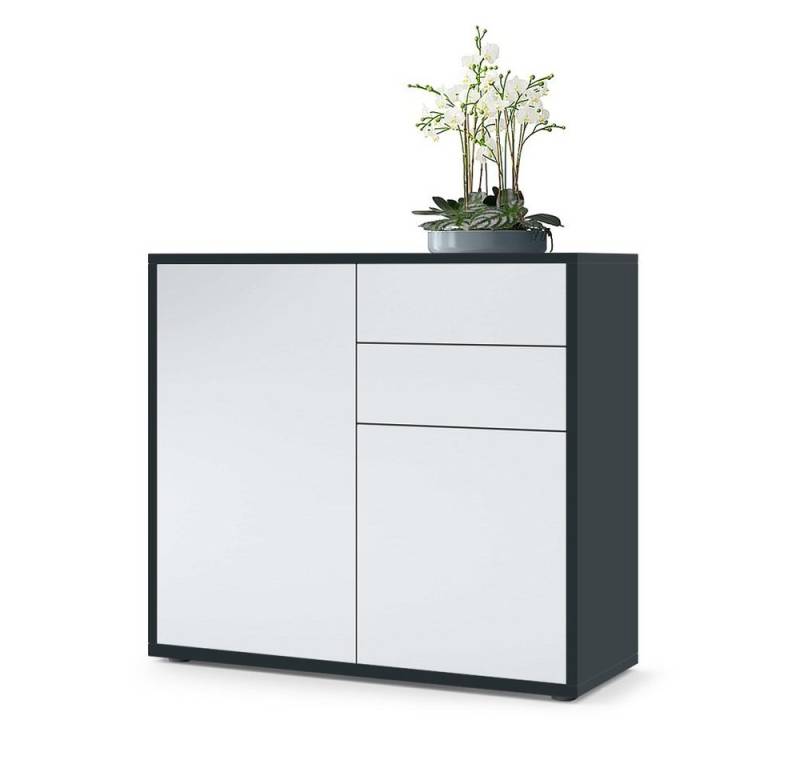 Vladon Kommode Ben V1 (Kommode, mit 2 Türen und 2 Schubladen), Schwarz matt/Weiß matt (79 x 74 x 36 cm) von Vladon