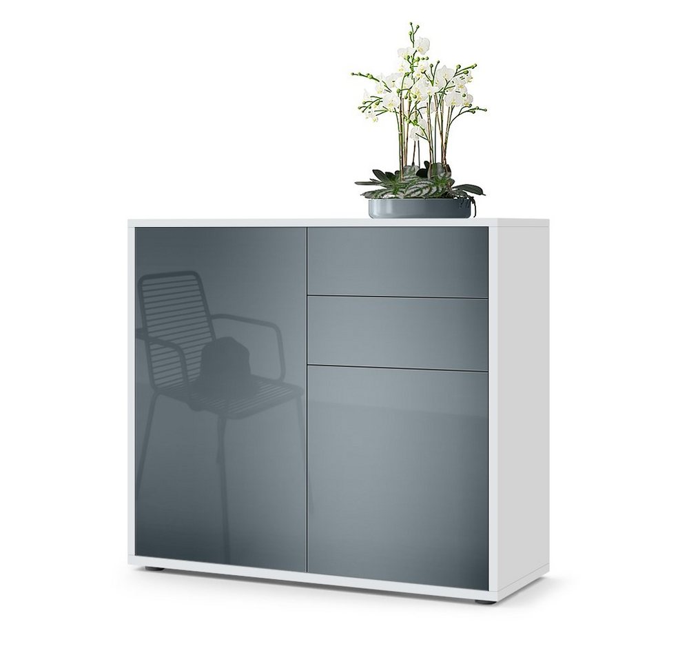 Vladon Kommode Ben V1 (Kommode, mit 2 Türen und 2 Schubladen), Weiß matt/Grau Hochglanz (79 x 74 x 36 cm) von Vladon