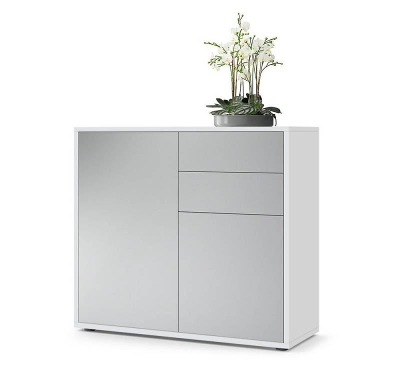 Vladon Kommode Ben V1 (Kommode, mit 2 Türen und 2 Schubladen), Weiß matt/Hellgrau Seidenmatt (79 x 74 x 36 cm) von Vladon