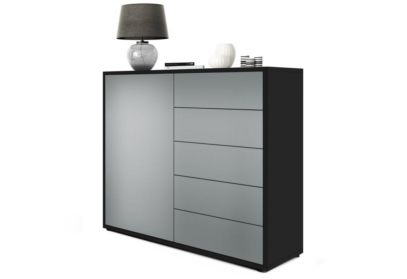 Vladon Kommode Ben V2 (Kommode, mit 1 Tür und 5 Schubladen), Schwarz matt/Graphit Seidenmatt (79 x 74 x 36 cm) von Vladon