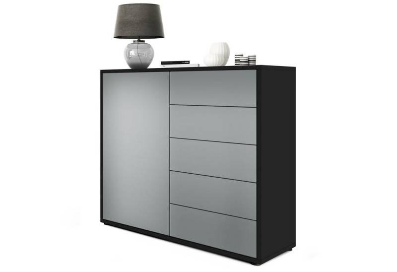 Vladon Kommode Ben V2 (Kommode, mit 1 Tür und 5 Schubladen), Schwarz matt/Graphit Seidenmatt (79 x 74 x 36 cm) von Vladon