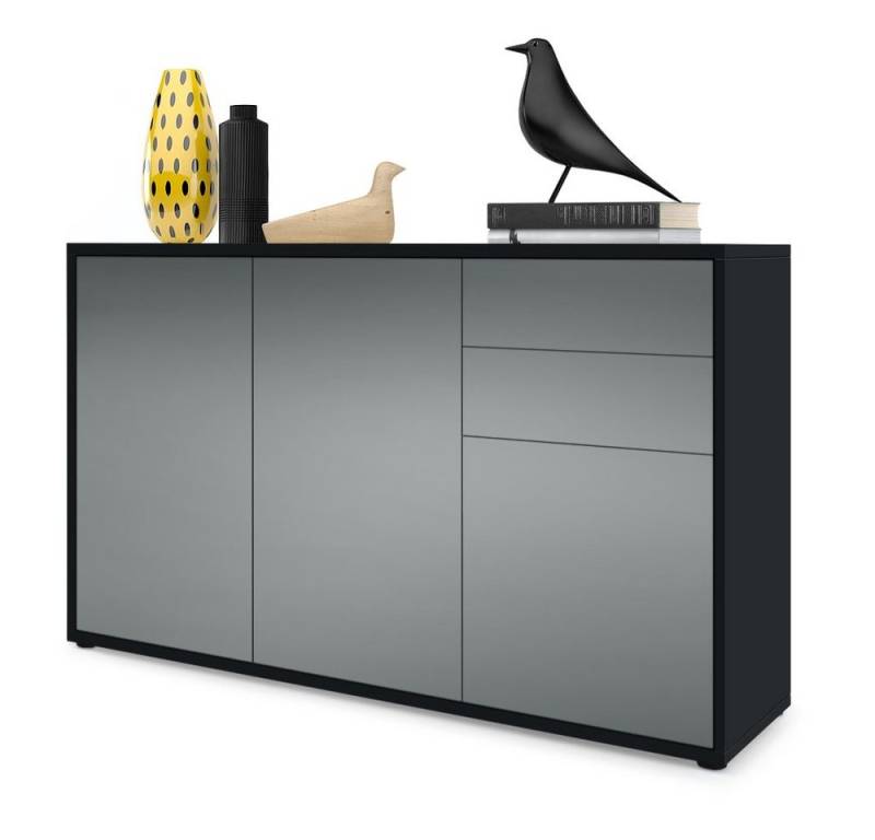Vladon Kommode Ben V3 (Kommode, mit 3 Türen und 2 Schubladen), Schwarz matt/Graphit Seidenmatt (117 x 74 x 36 cm) von Vladon