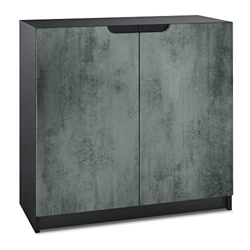 Vladon Sideboard Logan, Made in Germany, Kommode mit 2 Türen, Schwarz matt/Beton Dunkel Optik (82 x 78 x 37 cm) von Vladon