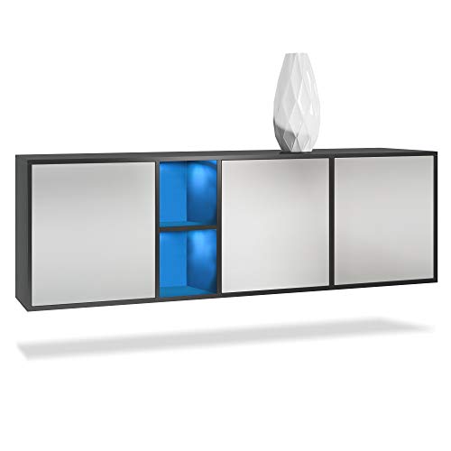 Vladon Kommode Cuba, Made in Germany, Schwarz matt/Hellgrau seidenmatt - Modernes Sideboard für Ihr Wohnbereich - (BxHxT) 182x53x35 cm von Vladon