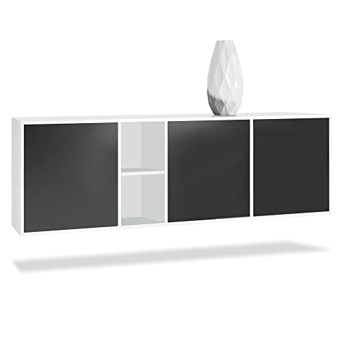 Vladon Kommode Cuba, Made in Germany, Weiß matt/Schwarz matt - Modernes Sideboard für Ihr Wohnbereich - (BxHxT) 182x53x35 cm von Vladon