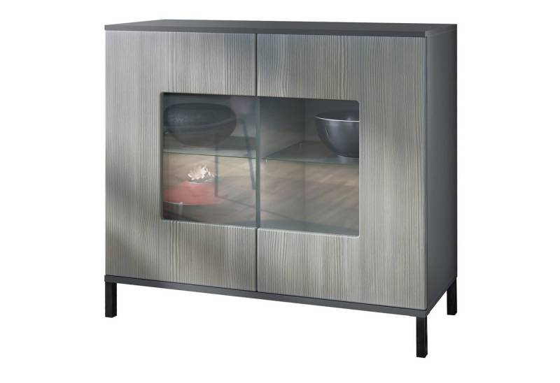 Vladon Kommode Grömitz V3 (Moderner Küchenschrank, mit 2 großen Glastüren), Anthrazit matt / Avola-Anthrazit (92,5 x 83.5 x 35) von Vladon