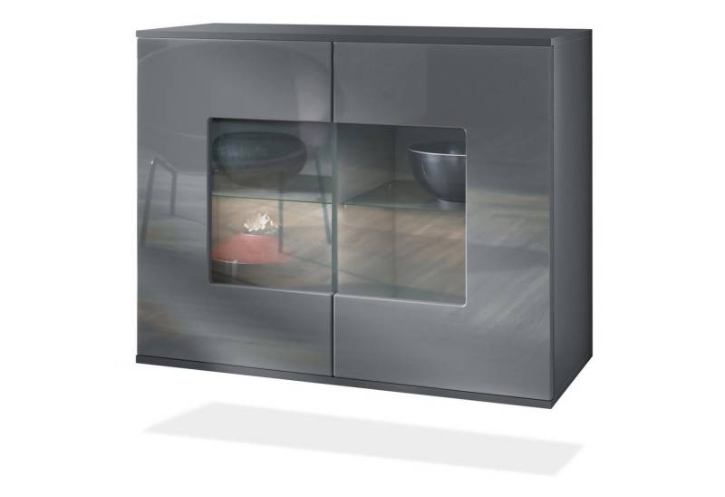 Vladon Kommode Grömitz V3 (Moderner Küchenschrank, mit 2 großen Glastüren), Anthrazit matt / Grau Hochglanz (92,5 x 73.5 x 35) von Vladon