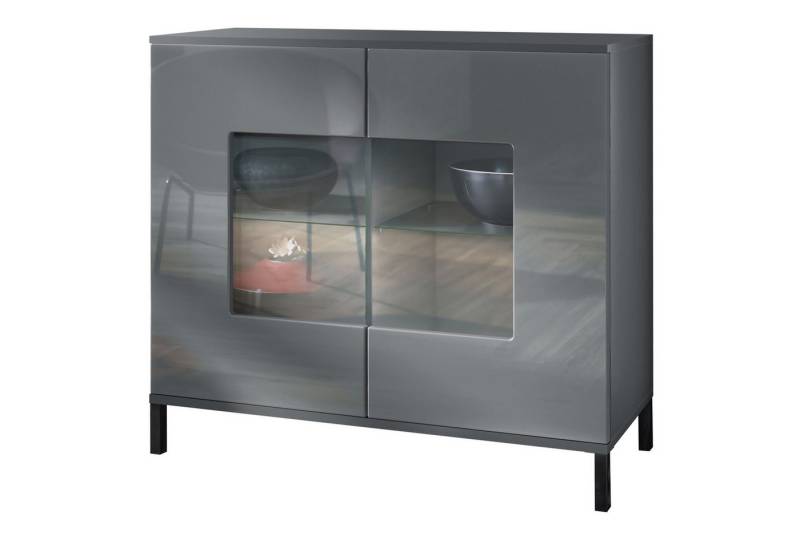 Vladon Kommode Grömitz V3 (Moderner Küchenschrank, mit 2 großen Glastüren), Anthrazit matt / Grau Hochglanz (92,5 x 83.5 x 35) von Vladon