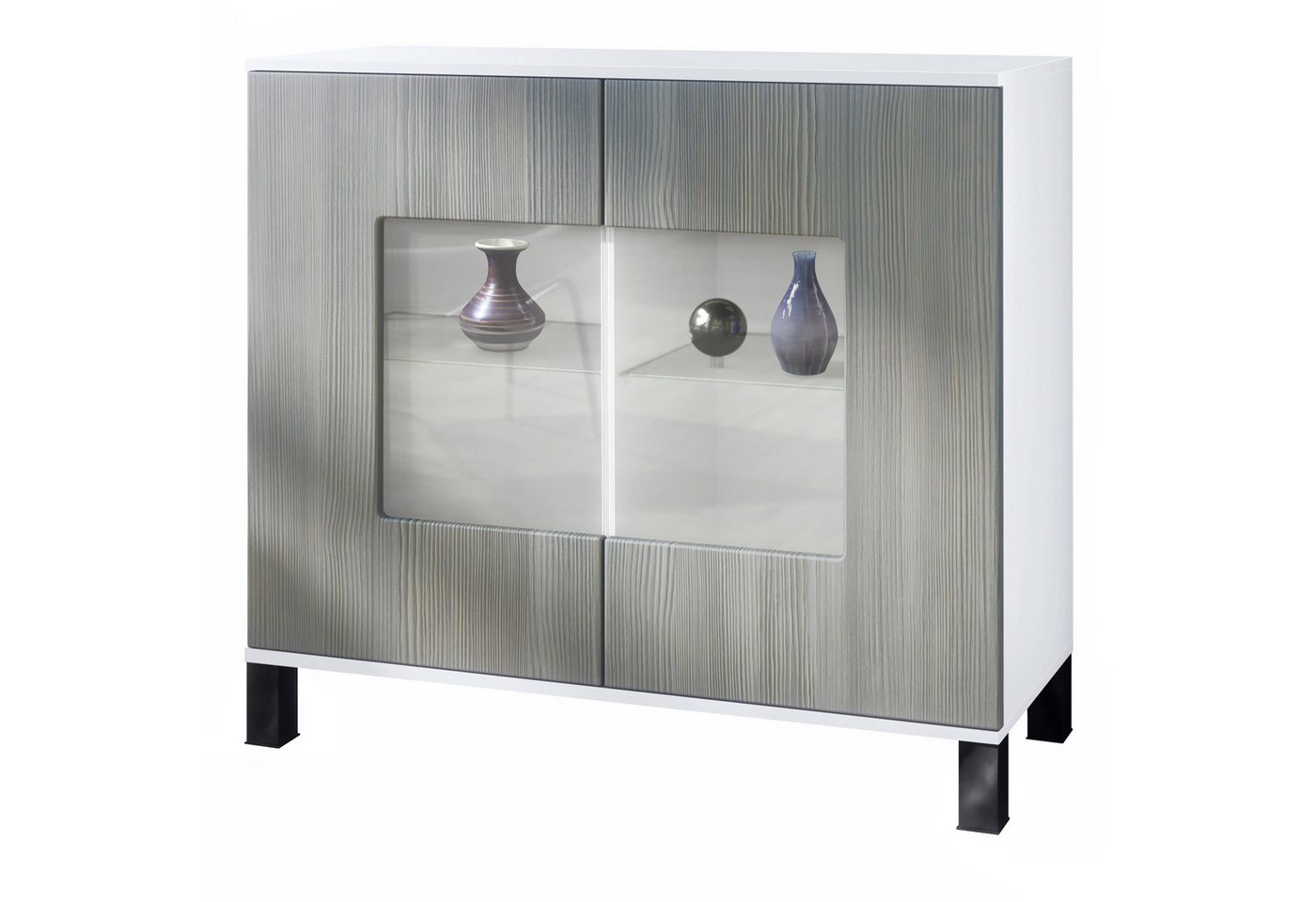 Vladon Kommode Grömitz V3 (Moderner Küchenschrank, mit 2 großen Glastüren), Weiß matt / Avola-Anthrazit (92,5 x 84.5 x 35) von Vladon