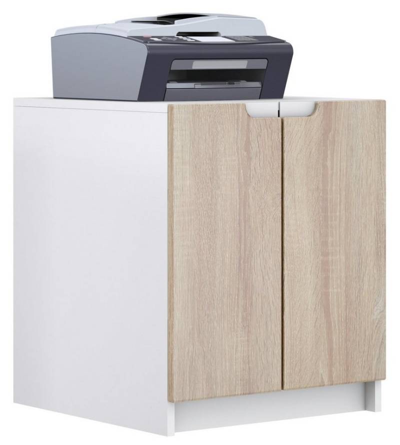 Vladon Kommode Logan (Aktenschrank, mit 2 Fächern und 2 Türen), Druckerschrank Weiß matt/Eiche sägerau (51 x 60,5 x 54 cm) von Vladon