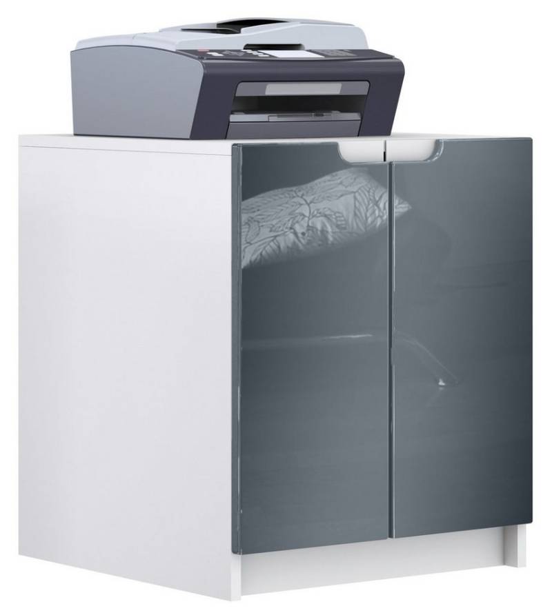 Vladon Kommode Logan (Aktenschrank, mit 2 Fächern und 2 Türen), Druckerschrank Weiß matt/Grau Hochglanz (51 x 60,5 x 54 cm) von Vladon