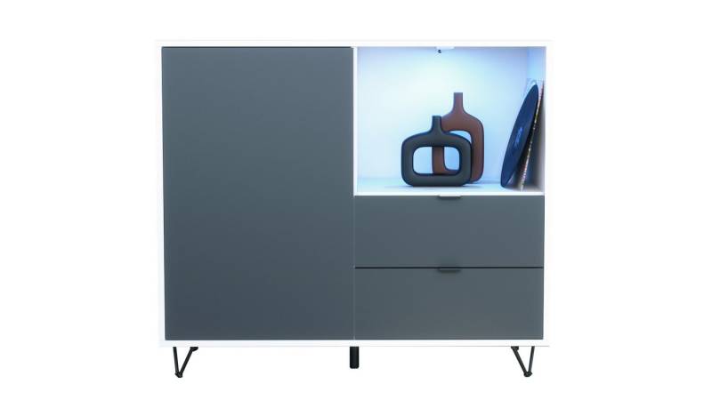 Vladon Kommode Marino (Kommode mit 1 Tür Anthrazit matt, 2 Schubladen Anthrazit matt, inkl. LED, Made in Germany), Korpus Weiß matt (103 x 90,5 x 37 cm) von Vladon