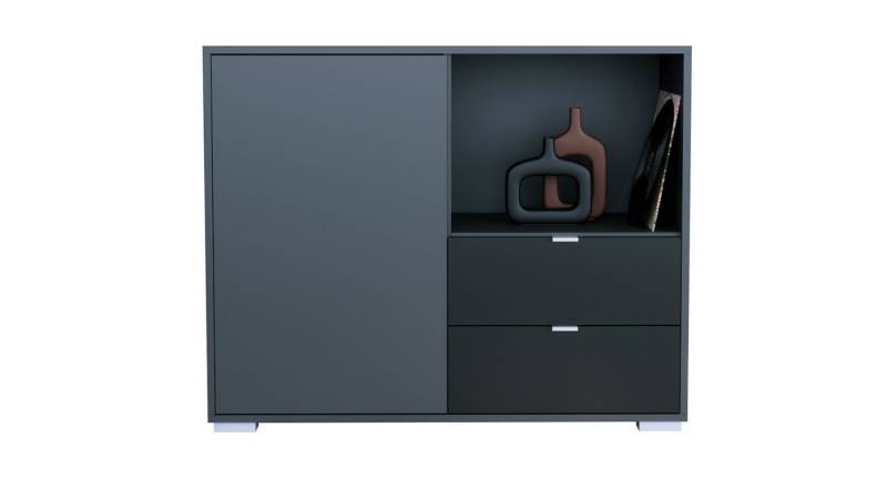 Vladon Kommode Milano (Kommode mit 1 Tür Anthrazit matt, 2 Schubladen Schwarz matt, Made in Germany), Korpus Anthrazit matt (103 x 83 x 37 cm) von Vladon