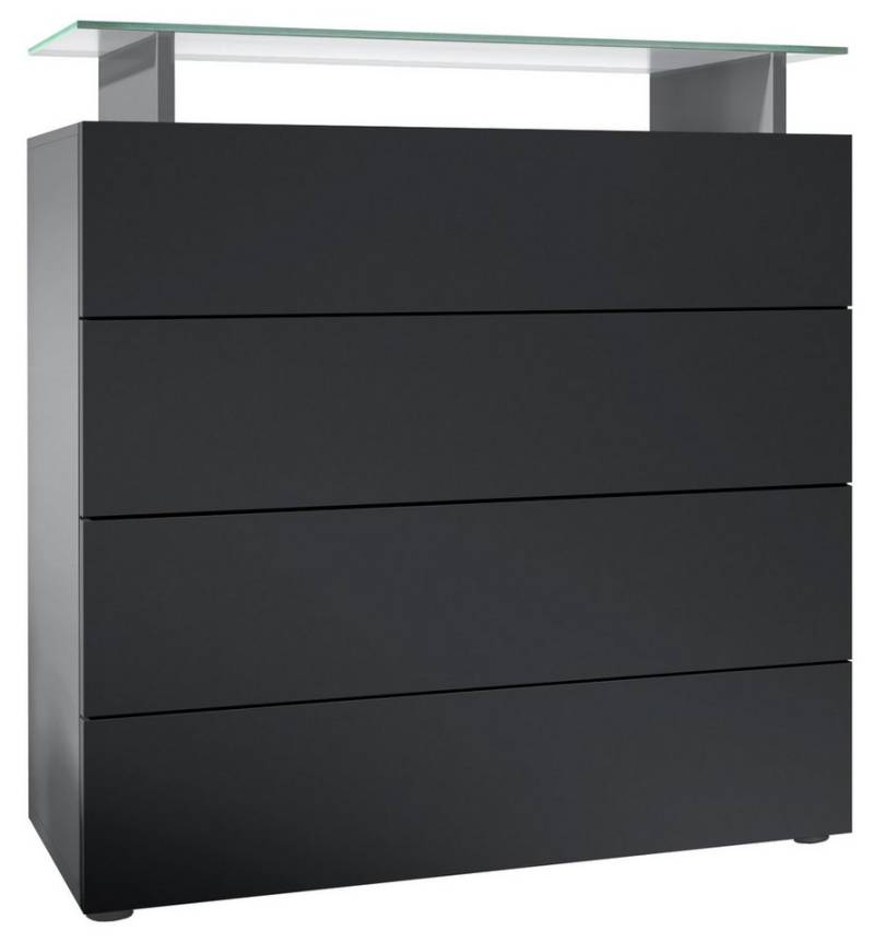 Vladon Kommode Pavos V2 (Kommode, mit 4 Schubladen und Glasablage), Anthrazit matt/Schwarz matt (76 x 81 x 35 cm) von Vladon