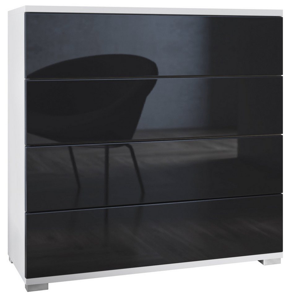 Vladon Kommode Pavos V3 (Sideboard, mit 4 Schubladen), Weiß matt/Schwarz Hochglanz (76 x 76 x 35 cm) von Vladon