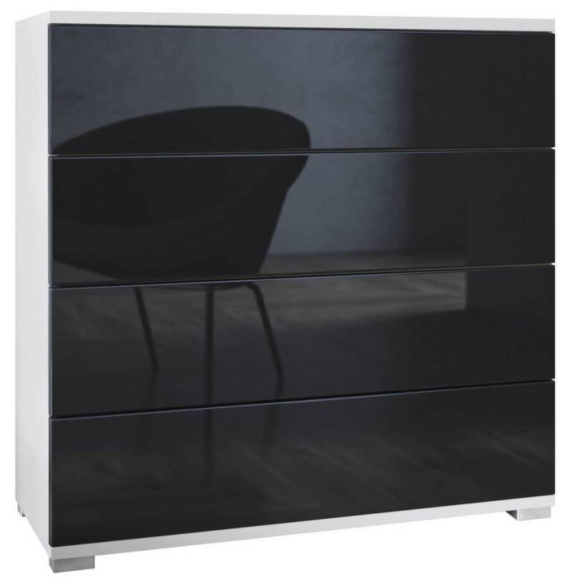 Vladon Kommode Pavos V3 (Sideboard, mit 4 Schubladen), Weiß matt/Schwarz Hochglanz (76 x 76 x 35 cm) von Vladon