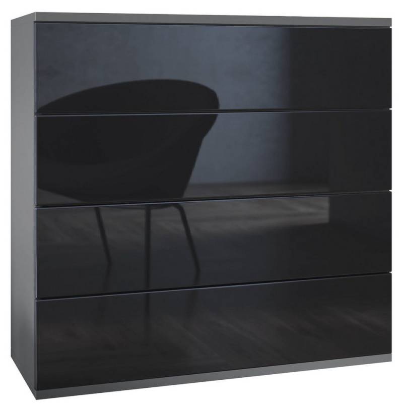 Vladon Kommode Pavos V3 (Sideboard hängend, mit 4 Schubladen), Anthrazit matt/Schwarz Hochglanz (76 x 76 x 35 cm) von Vladon