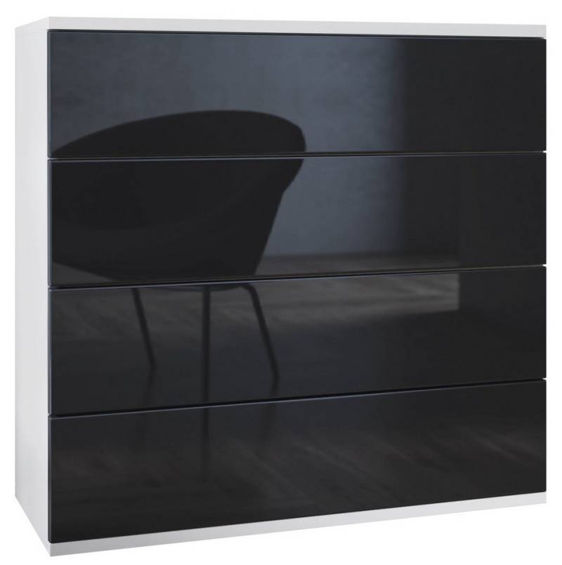 Vladon Kommode Pavos V3 (Sideboard hängend, mit 4 Schubladen), Weiß matt/Schwarz Hochglanz (76 x 76 x 35 cm) von Vladon