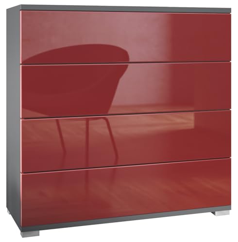 Vladon Kommode Pavos V3, Sideboard mit 4 Schubladen Anthrazit matt/Bordeaux Hochglanz (76 x 76 x 35 cm) von Vladon