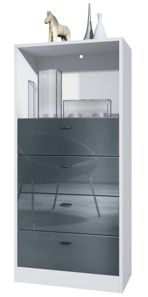 Vladon Kommode Pino V3 (Anrichte, mit 4 Schubladen & 1 offenem Fach), Weiß matt/Grau Hochglanz (56 x 125 x 36 cm) von Vladon