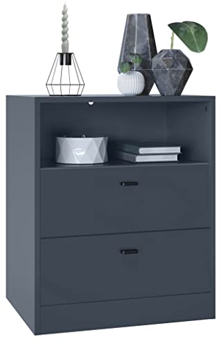 Vladon Kommode Pino V1, Made in Germany, Nachttisch mit 2 Schubladen & 1 offenem Fach, Anthrazit matt/Anthrazit matt ohne LED (56 x 67,5 x 36 cm) von Vladon
