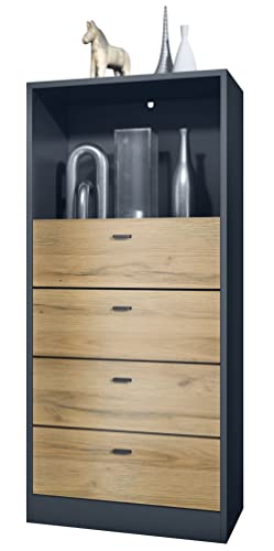 Vladon Kommode Pino V3, Made in Germany, Anrichte mit 4 Schubladen & 1 offenem Fach, Anthrazit matt/Eiche Natur ohne LED (56 x 125 x 36 cm) von Vladon