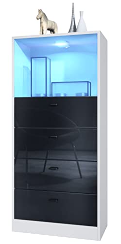 Vladon Kommode Pino V3, Made in Germany, Anrichte mit 4 Schubladen & 1 offenem Fach, Weiß matt/Schwarz Hochglanz mit LED RGB (56 x 125 x 36 cm) von Vladon