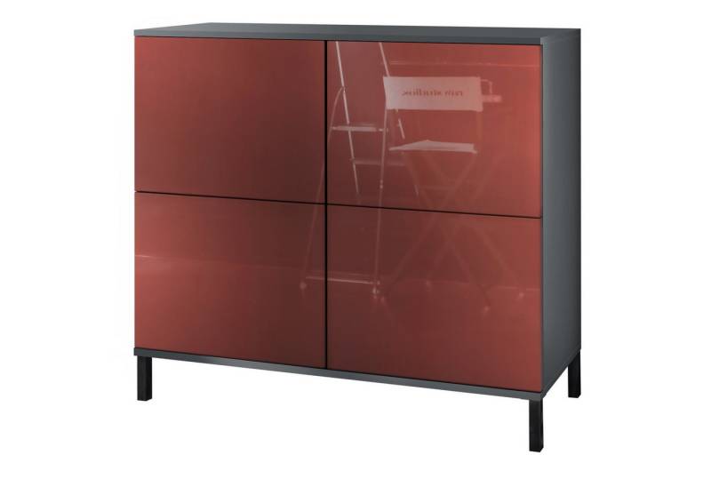 Vladon Kommode Rova V3 (Moderner Küchenschrank, mit 4 Push-to-Open Türen), Anthrazit matt / Bordeaux Hochglanz (92,5 x 83.5 x 35) von Vladon