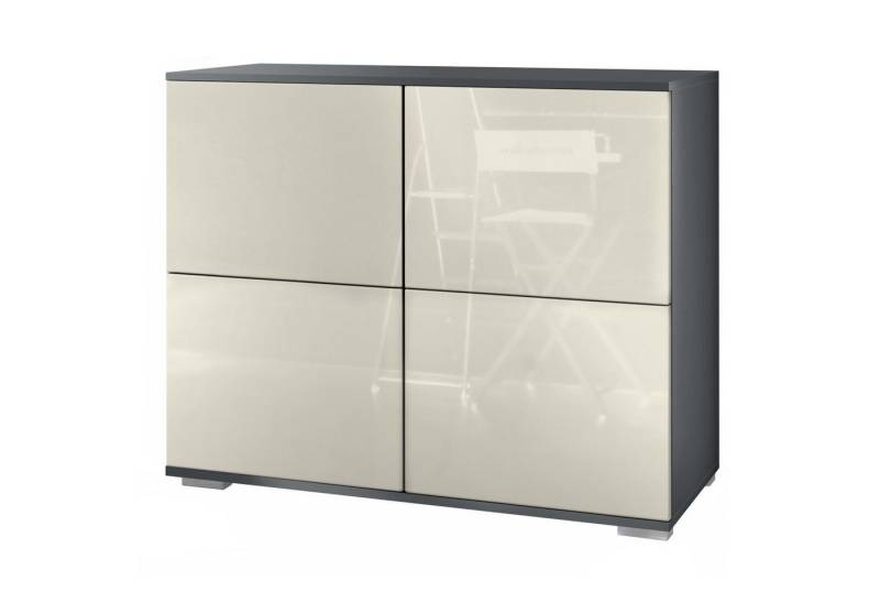 Vladon Kommode Rova V3 (Moderner Küchenschrank, mit 4 Push-to-Open Türen), Anthrazit matt / Creme Hochglanz (92,5 x 75.5 x 35) von Vladon