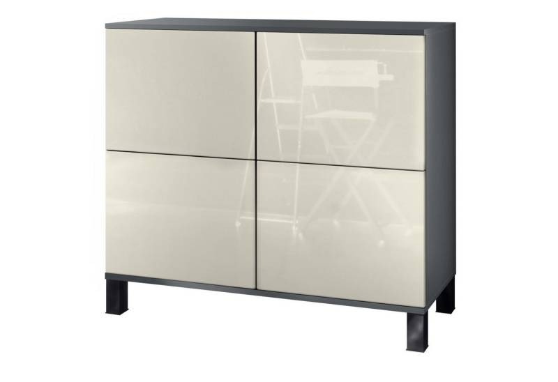 Vladon Kommode Rova V3 (Moderner Küchenschrank, mit 4 Push-to-Open Türen), Anthrazit matt / Creme Hochglanz (92,5 x 84.5 x 35) von Vladon