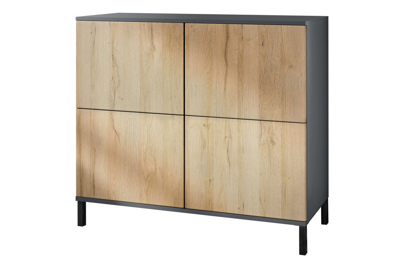 Vladon Kommode Rova V3 (Moderner Küchenschrank, mit 4 Push-to-Open Türen), Anthrazit matt / Eiche Natur (92,5 x 83.5 x 35) von Vladon