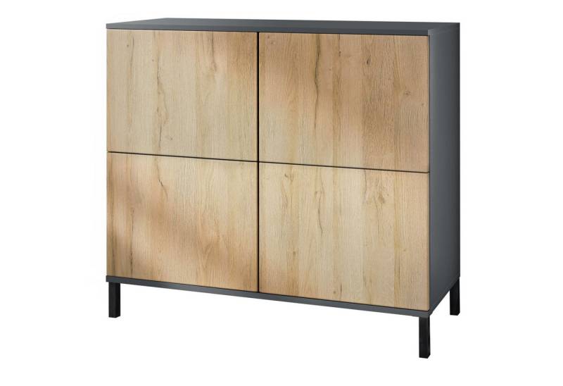 Vladon Kommode Rova V3 (Moderner Küchenschrank, mit 4 Push-to-Open Türen), Anthrazit matt / Eiche Natur (92,5 x 83.5 x 35) von Vladon