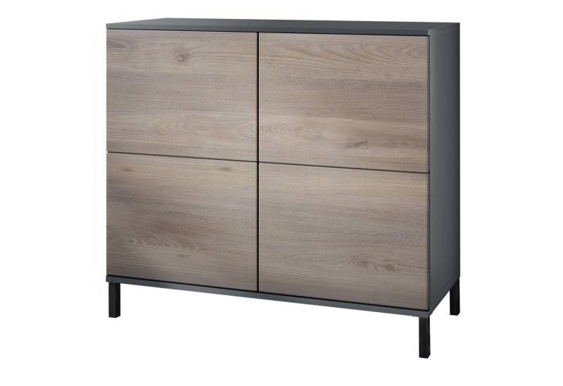 Vladon Kommode Rova V3 (Moderner Küchenschrank, mit 4 Push-to-Open Türen), Anthrazit matt / Eiche Nordic (92,5 x 83.5 x 35) von Vladon